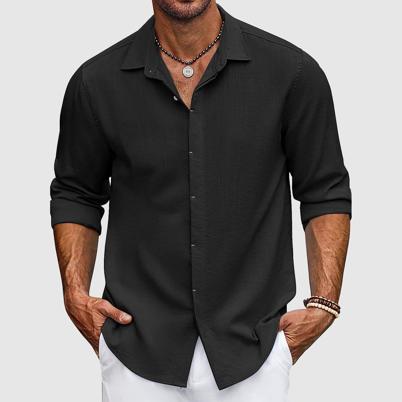 Camisa de lino de alta calidad para hombre en elegantes colores