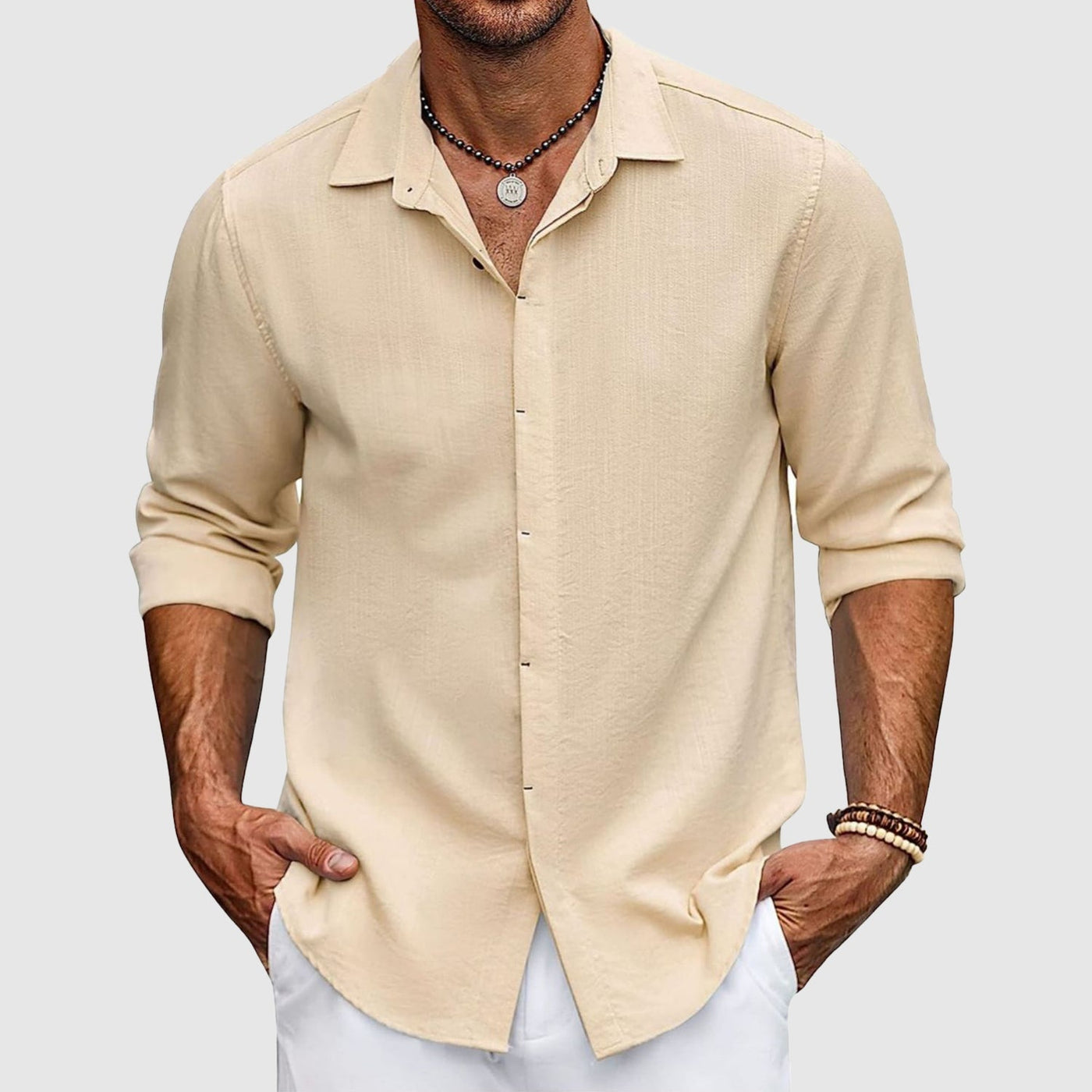 Camisa de lino de alta calidad para hombre en elegantes colores