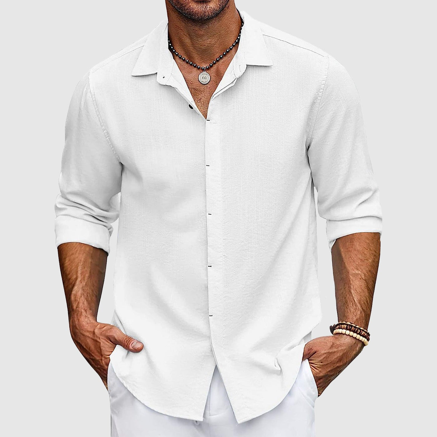 Camisa de lino de alta calidad para hombre en elegantes colores