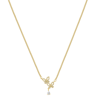 Collar de mariposas gemelas de cristal chapado en oro de 14 quilates