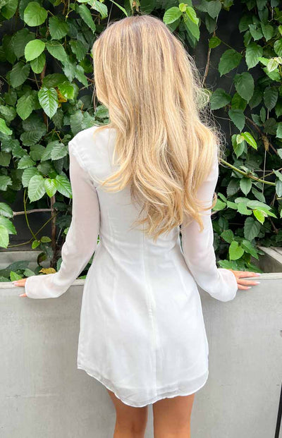 Constanza - Vestido mini blanco de manga larga