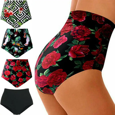 Finja - Traje de baño floral con braguita de bikini de cintura alta para mujer