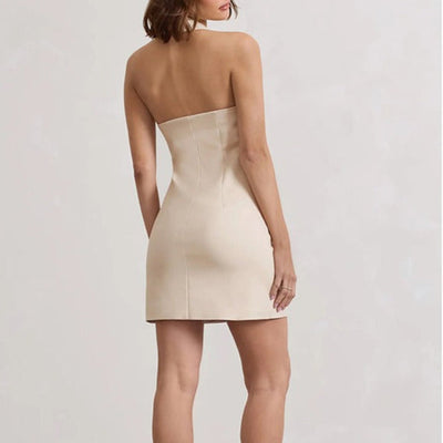 Vestido corto para mujer escote halter con botones frontales - Dafne