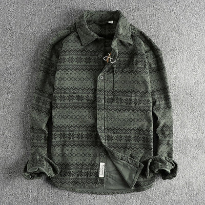 Camisa hombre pana estampado étnico manga larga - Mauro