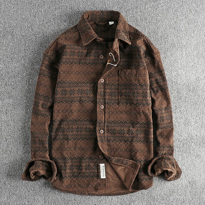 Camisa hombre pana estampado étnico manga larga - Mauro