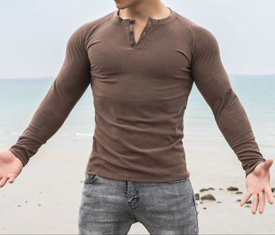 Camiseta para hombre con manga larga ajuste entallado con botones - Darío