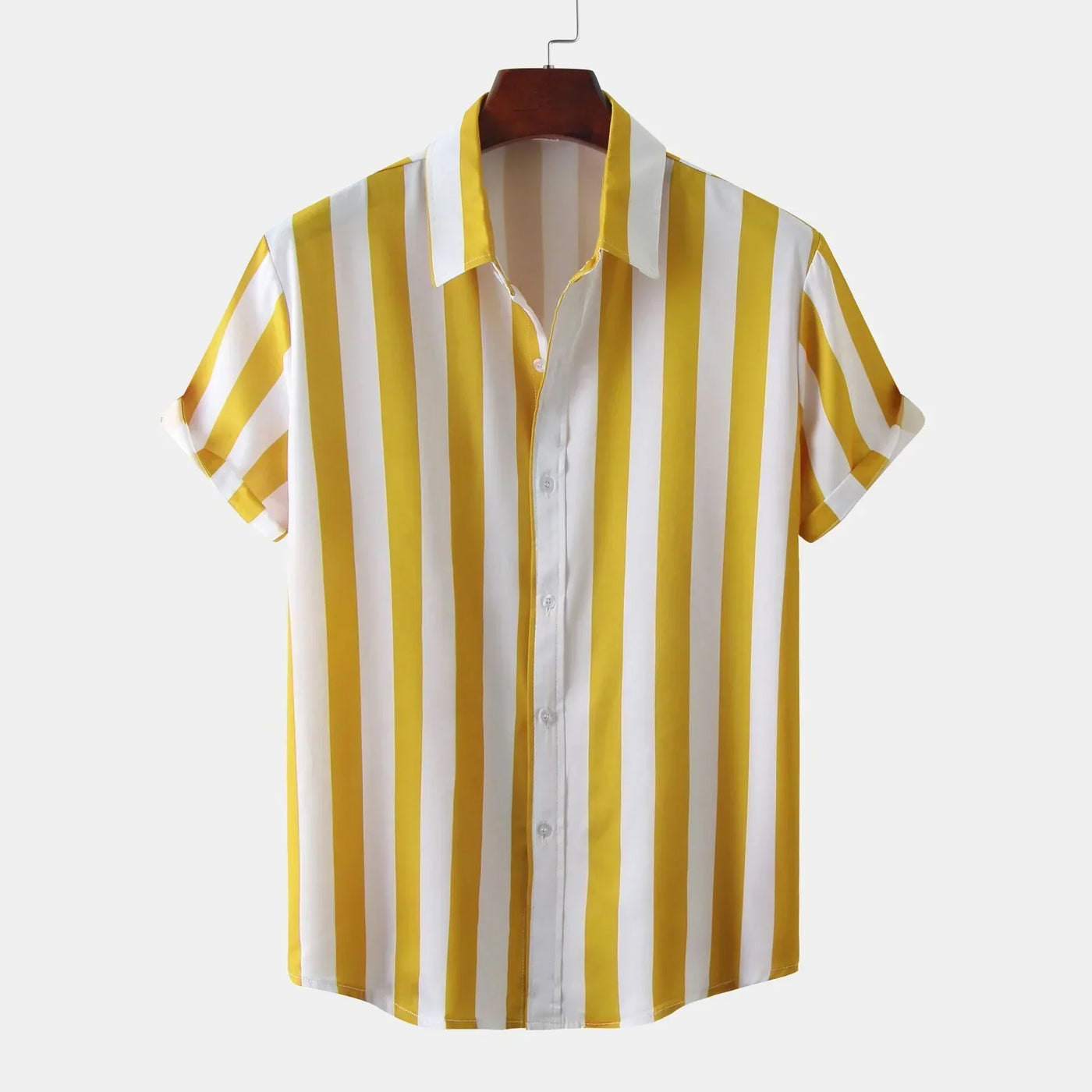 Camisa de hombre de manga corta con tapeta de botones - Rayas