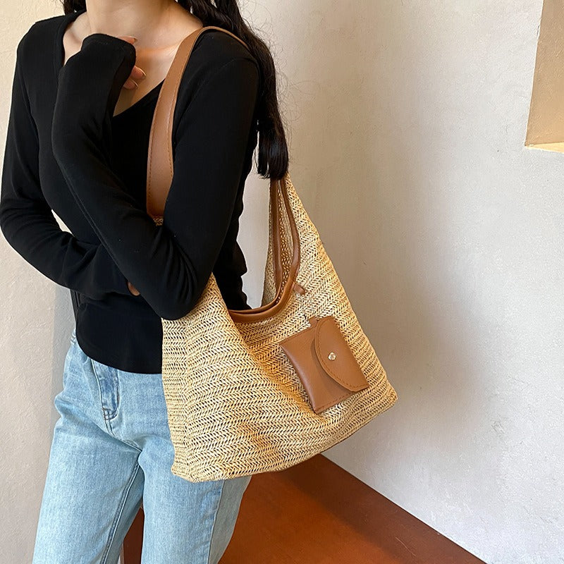 Bolso shopper mujer tejido de rafia con detalle de monedero - Martina