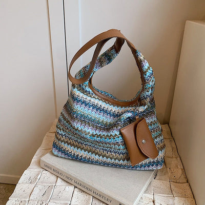 Bolso shopper mujer tejido de rafia con detalle de monedero - Martina