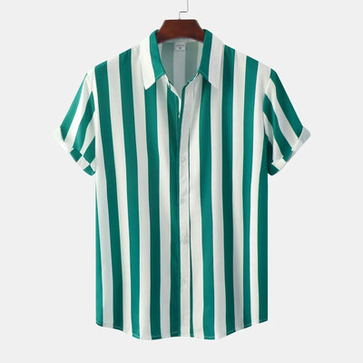 Camisa de hombre de manga corta con tapeta de botones - Rayas