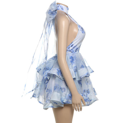 Valeria - Vestido Corto Estampado con Espalda Descubierta y Cuello Halter