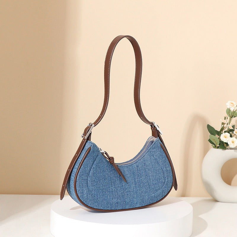 Bolso de hombro para mujer denim con forma media luna - Élodie