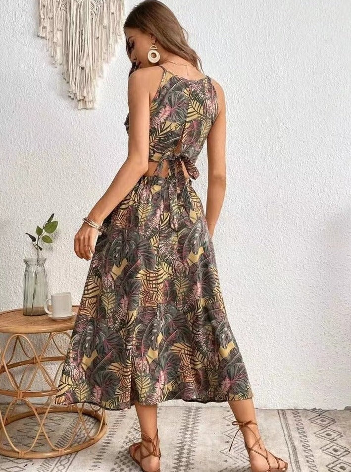 Kara - Conjunto de falda de dos piezas con estampado tropical