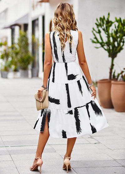 Vestido midi mujer estampado artístico estilo evasé - Helena
