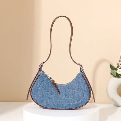 Bolso de hombro para mujer denim con forma media luna - Élodie