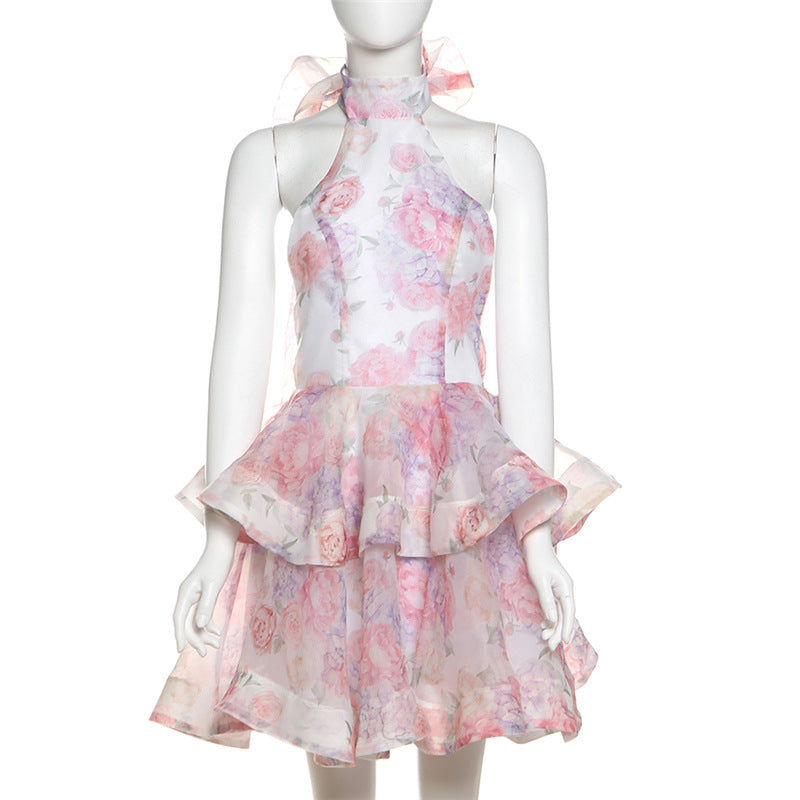 Valeria - Vestido Corto Estampado con Espalda Descubierta y Cuello Halter