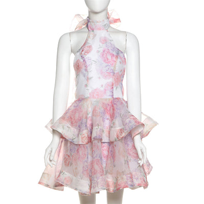 Valeria - Vestido Corto Estampado con Espalda Descubierta y Cuello Halter