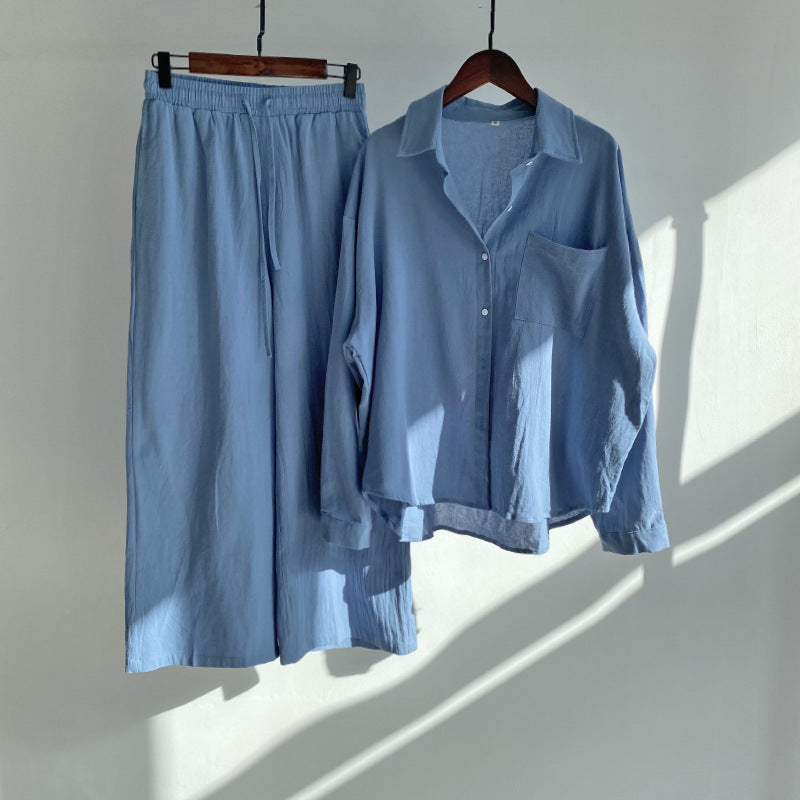 Anja - conjunto de camisa de lino de algodón y pantalón de cintura alta