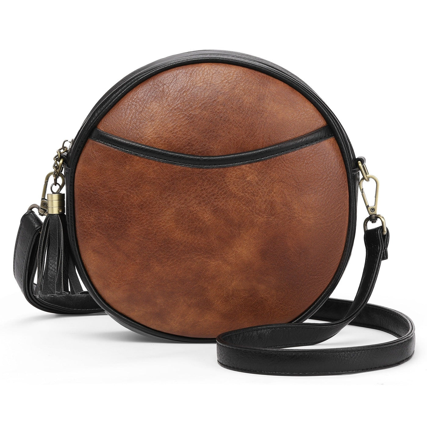 Bolso bandolera mujer diseño redondo efecto cuero vintage - Noelia