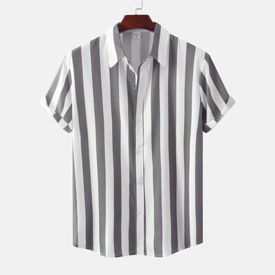 Camisa de hombre de manga corta con tapeta de botones - Rayas