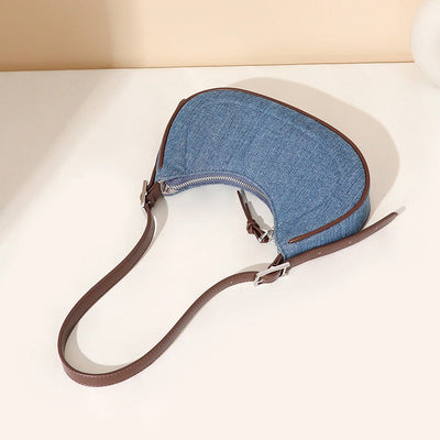 Bolso de hombro para mujer denim con forma media luna - Élodie