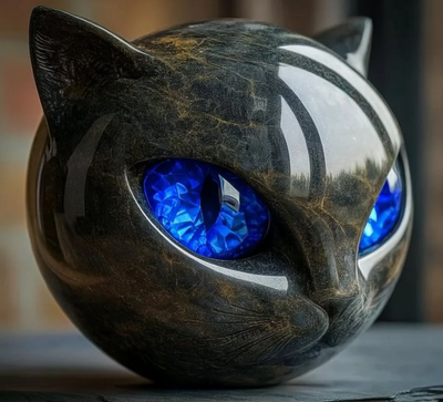 Œil d'Élina - Escultura felina mística en mármol pulido
