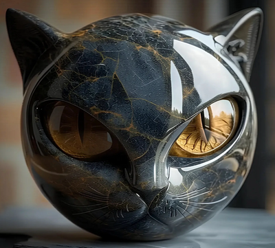 Œil d'Élina - Escultura felina mística en mármol pulido