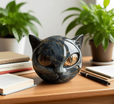 Œil d'Élina - Escultura felina mística en mármol pulido