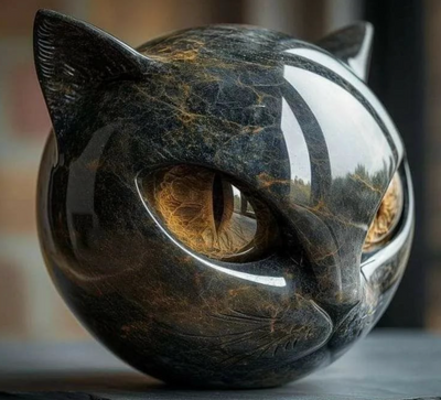 Œil d'Élina - Escultura felina mística en mármol pulido