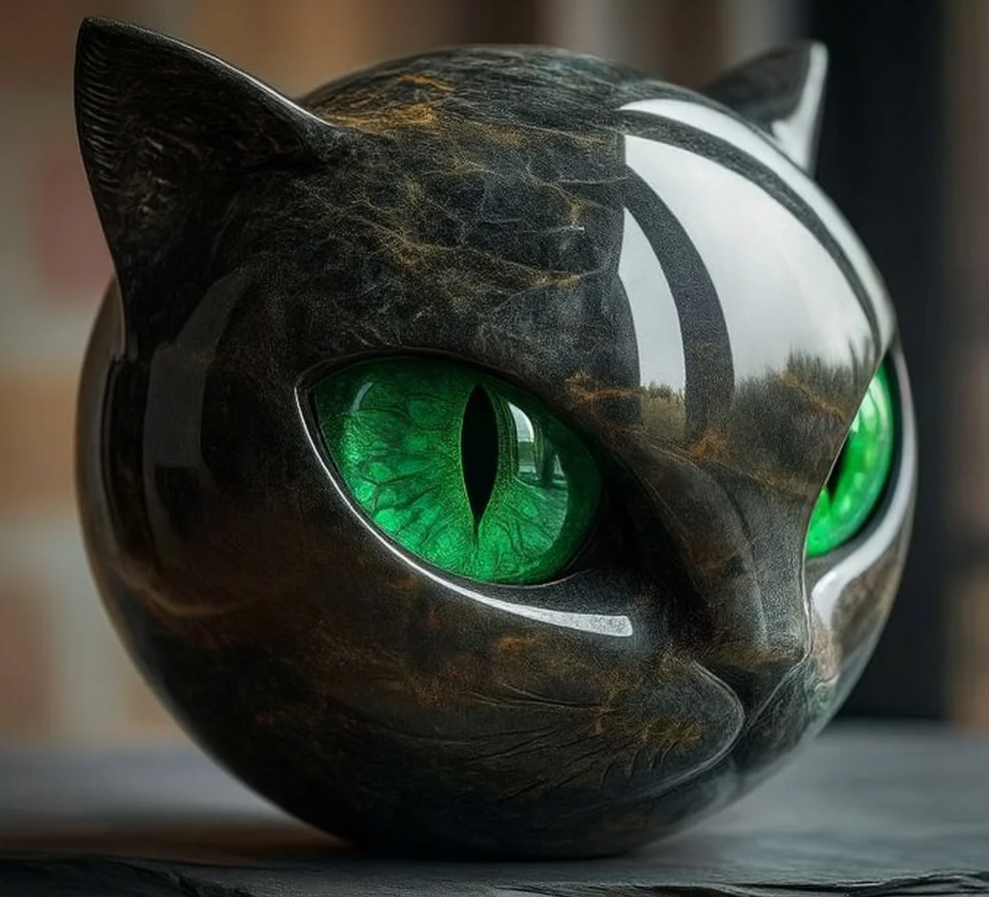 Œil d'Élina - Escultura felina mística en mármol pulido