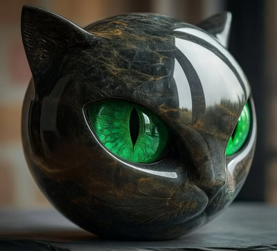 Œil d'Élina - Escultura felina mística en mármol pulido