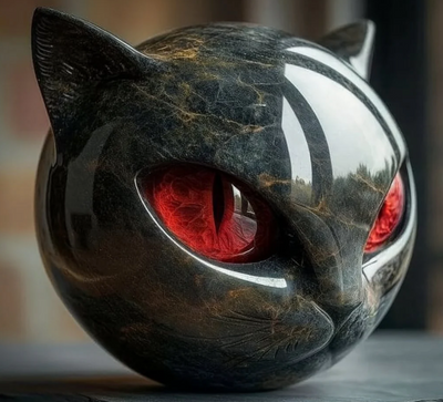 Œil d'Élina - Escultura felina mística en mármol pulido