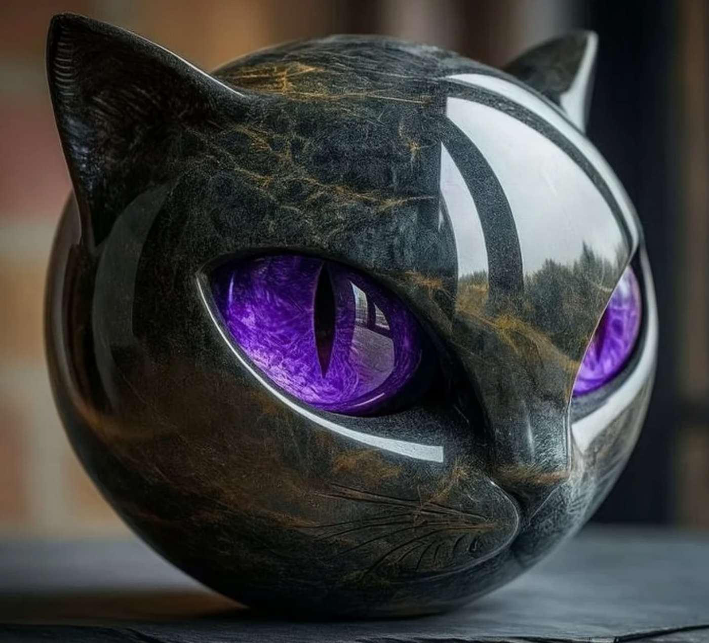 Œil d'Élina - Escultura felina mística en mármol pulido