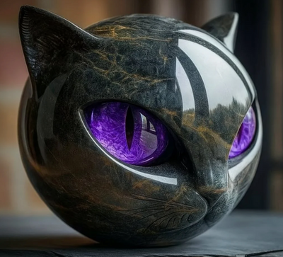 Œil d'Élina - Escultura felina mística en mármol pulido