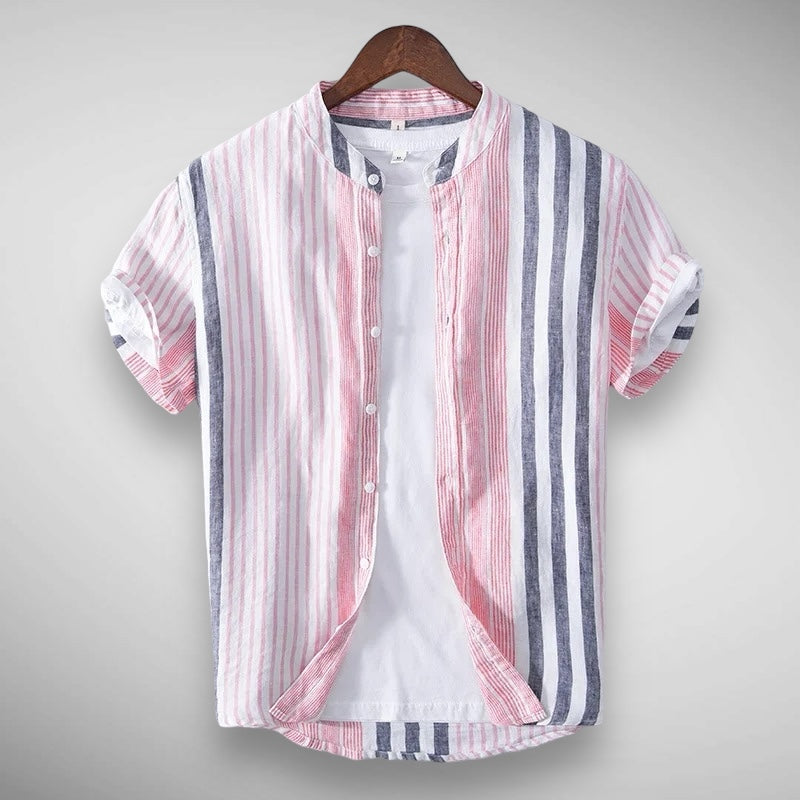 Camisa de hombre de lino de alta calidad en rosa y azul