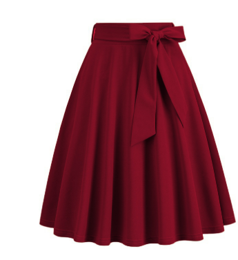 Falda midi de mujer de línea A con lazo lateral - de talle alto y elegante