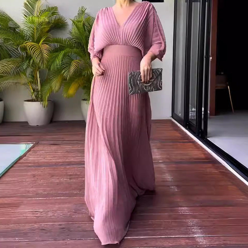 Sassa - Vestido flotante de canalé con escote en V
