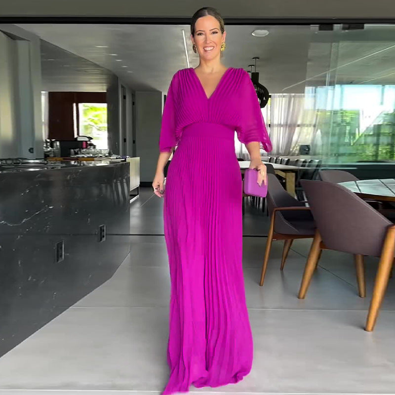 Sassa - Vestido flotante de canalé con escote en V
