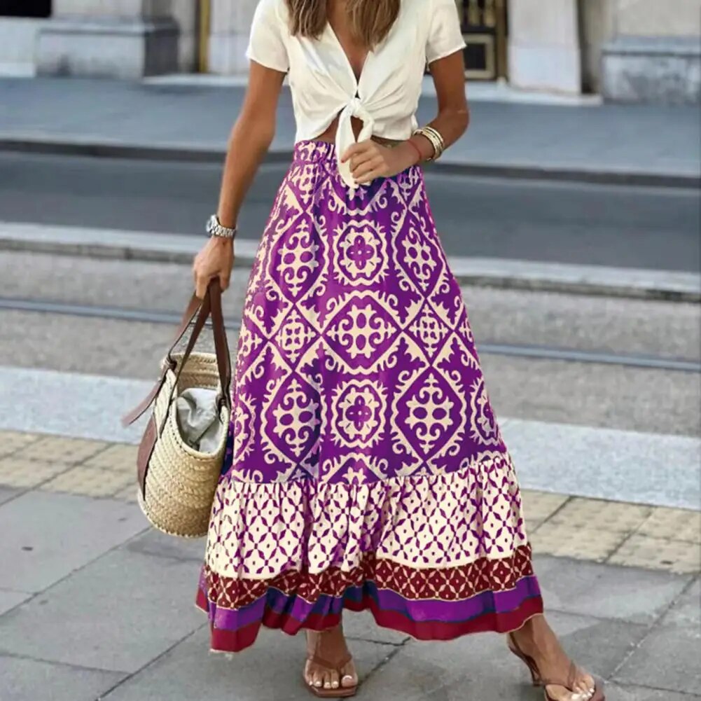 Falda de verano para mujer con cintura alta - maxi