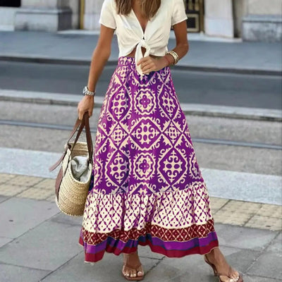 Falda de verano para mujer con cintura alta - maxi
