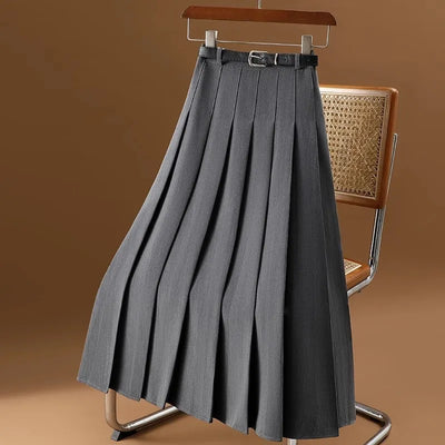 Falda midi plisada con cinturón para mujer - elegante y versátil