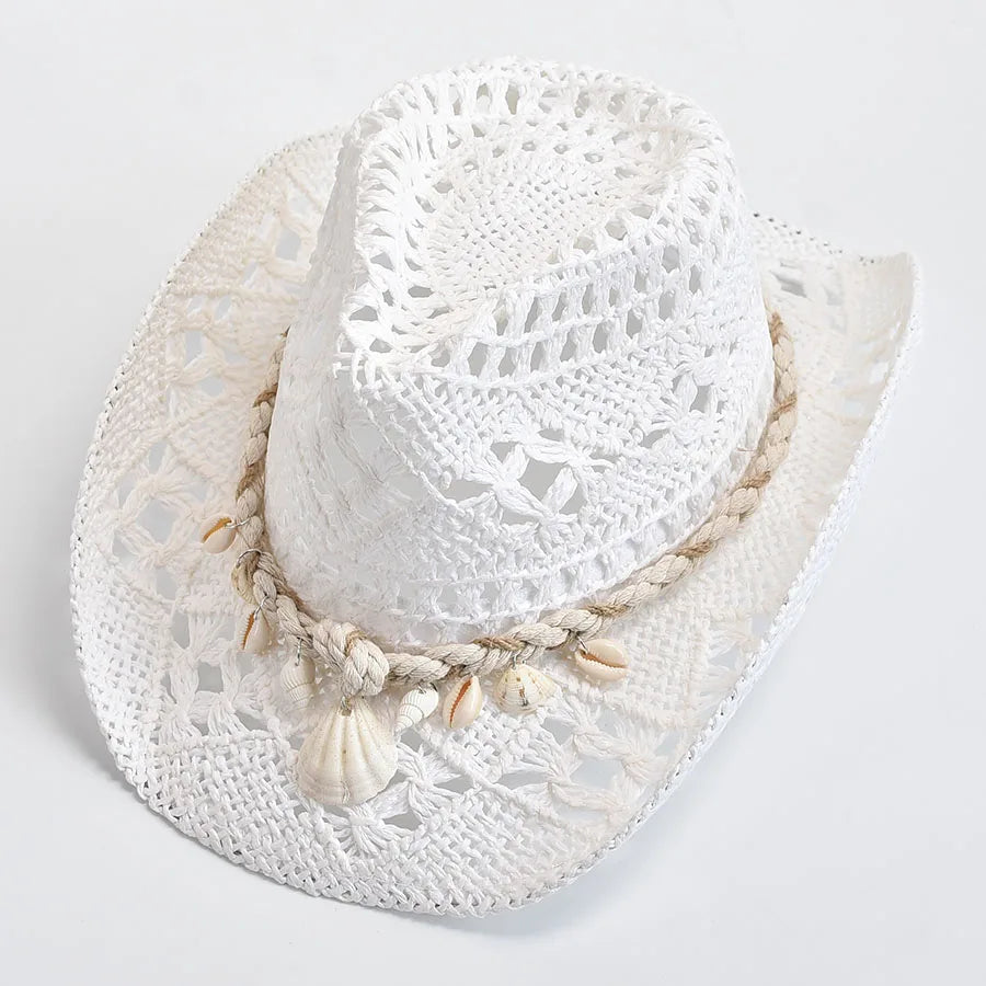 Sombrero de paja concha marina costera