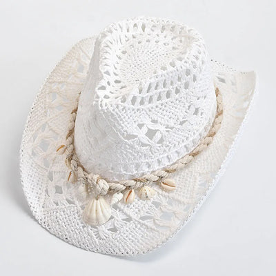 Sombrero de paja concha marina costera