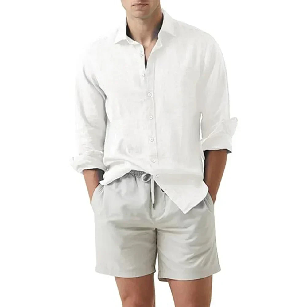 Camisa de verano para hombre en lino y algodón