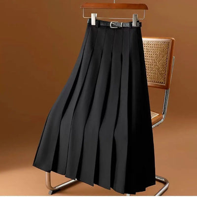 Falda midi plisada con cinturón para mujer - elegante y versátil