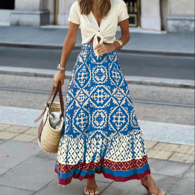 Falda de verano para mujer con cintura alta - maxi