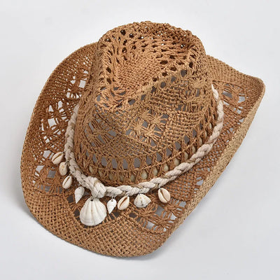 Sombrero de paja concha marina costera