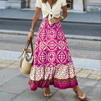 Falda de verano para mujer con cintura alta - maxi
