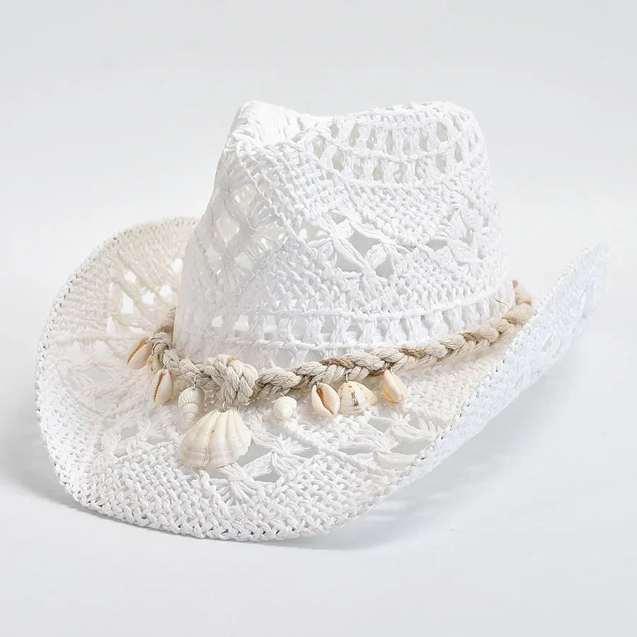 Sombrero de paja concha marina costera