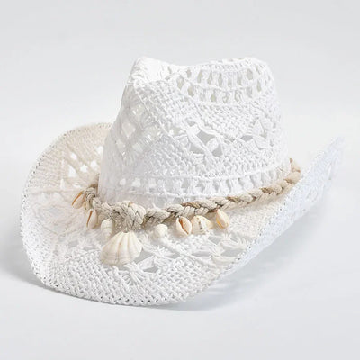 Sombrero de paja concha marina costera